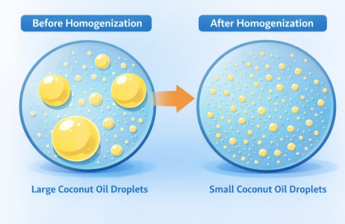 Comparison of oil droplet size before and after homogenization